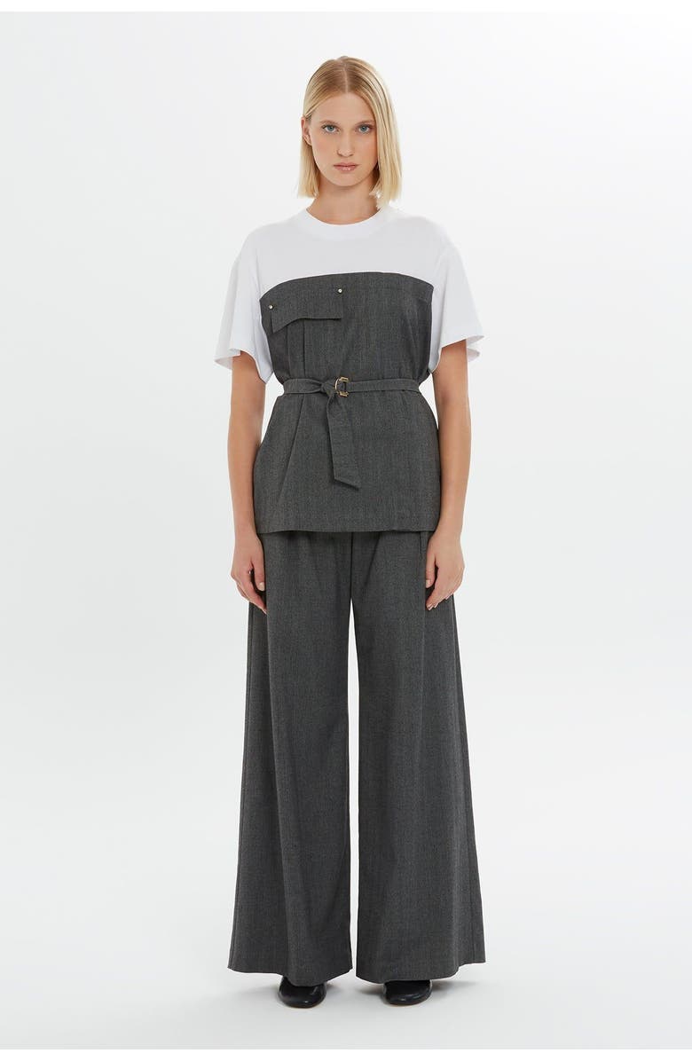 Gizia Detachable Belt Chest Cutout Side Slit Short-Sleeve White Blouse, Main, color, White