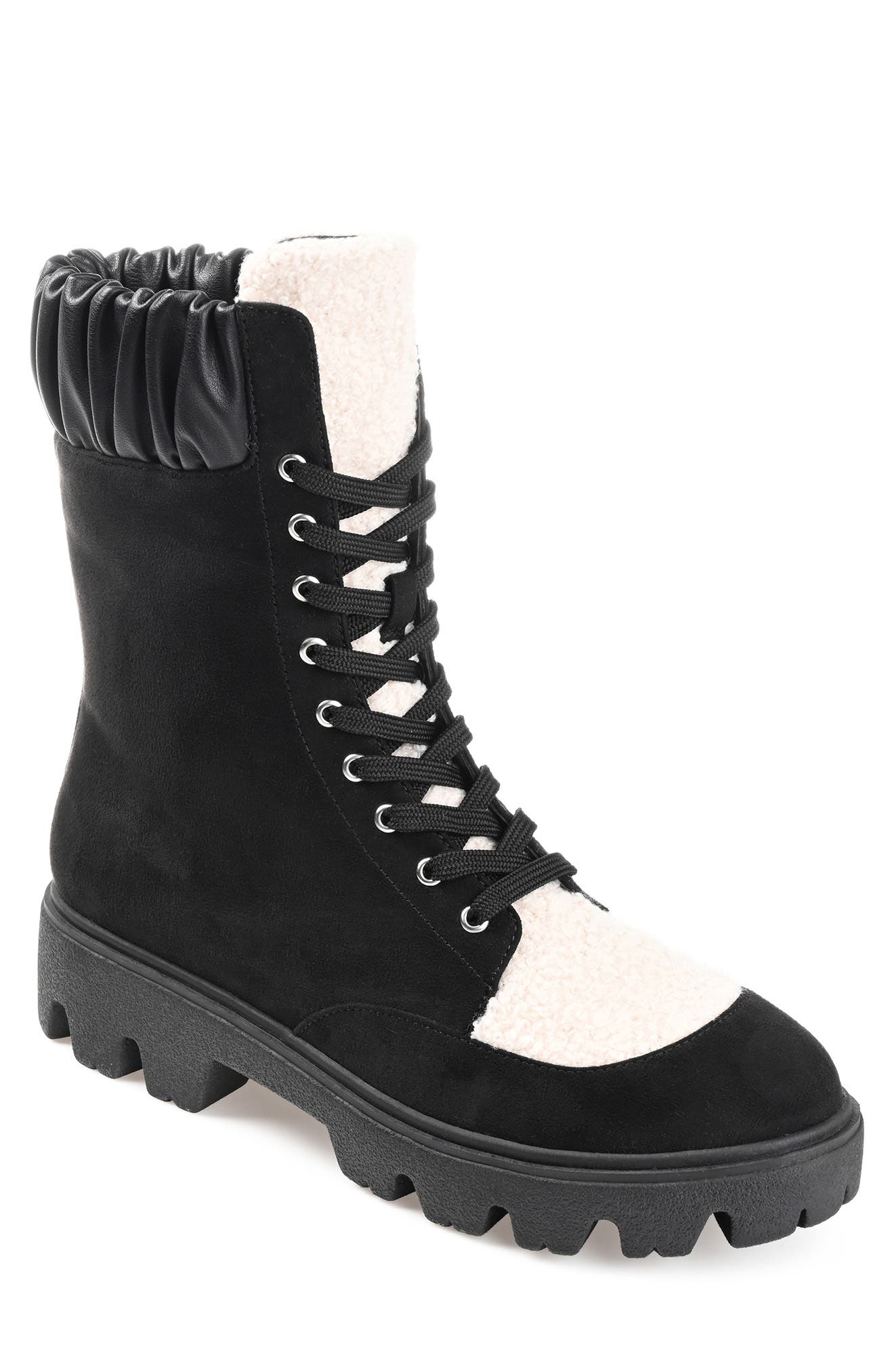 Journee Collection Elibor Faux Shearling Bootie, Main, color, Black