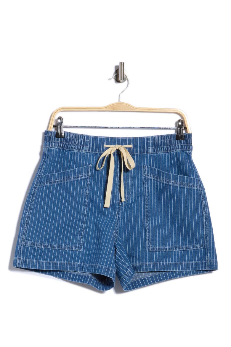 Riviera Drawstring Denim Shorts, Alternate, color, MED BLUE STRIPE