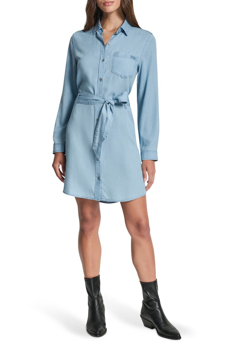 Tie Waist Long Sleeve Shirtdress, Main, color, CHAMBRAY