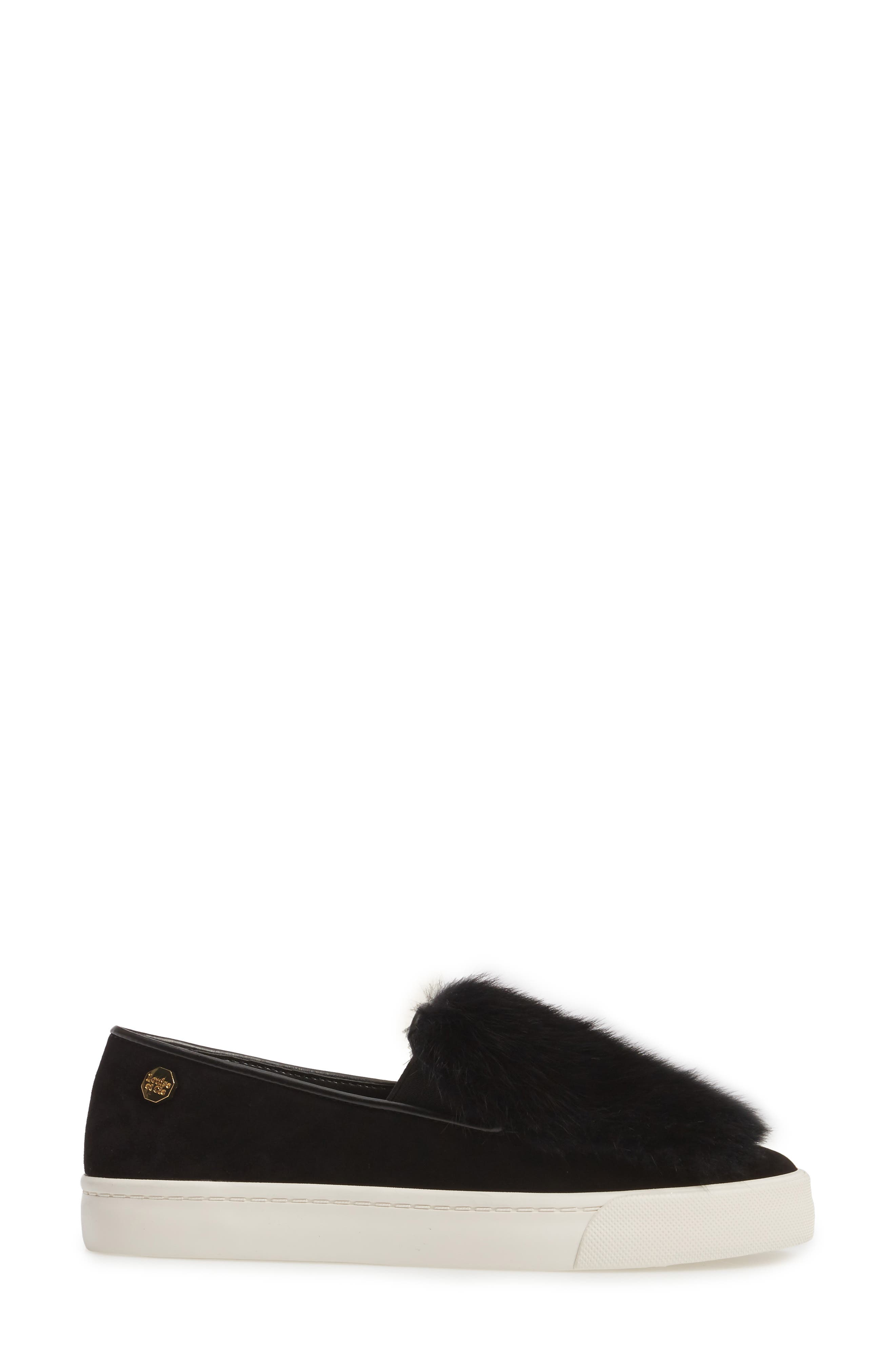 Bershner Genuine Rabbit Fur Slip-On Sneaker, Alternate, color, BLACK SUEDE