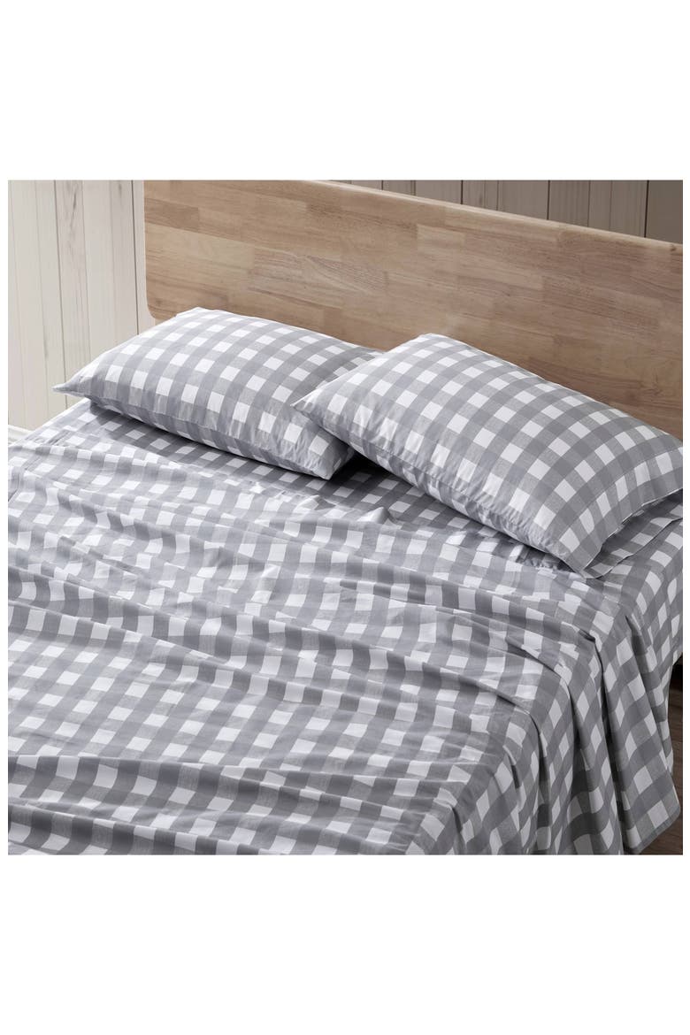 Lakehouse Plaid 200 Thread Count 100% Cotton Percale Sheet Set, Alternate, color, MEDIUM GREY