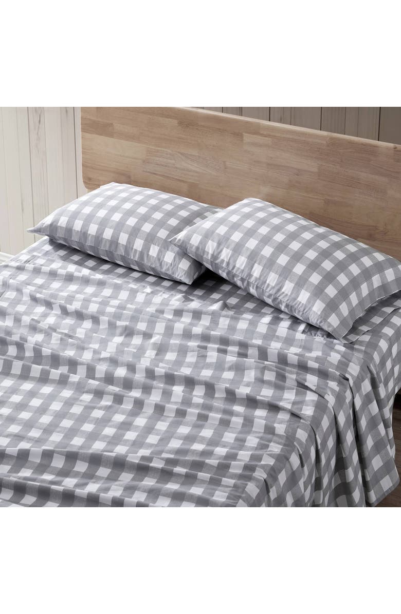 Eddie Bauer Lakehouse Plaid 200 Thread Count 100% Cotton Percale Sheet Set, Alternate, color, Medium Grey