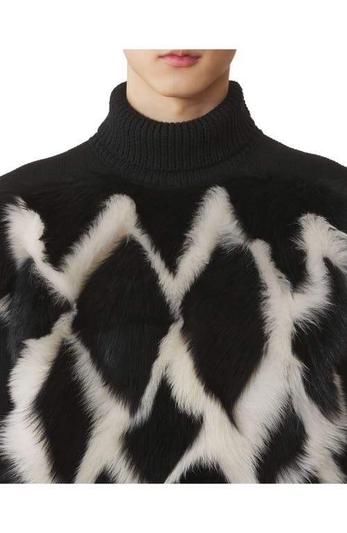 Lanvin Wool And Leather Intarsia Turtleneck Sweater In Black