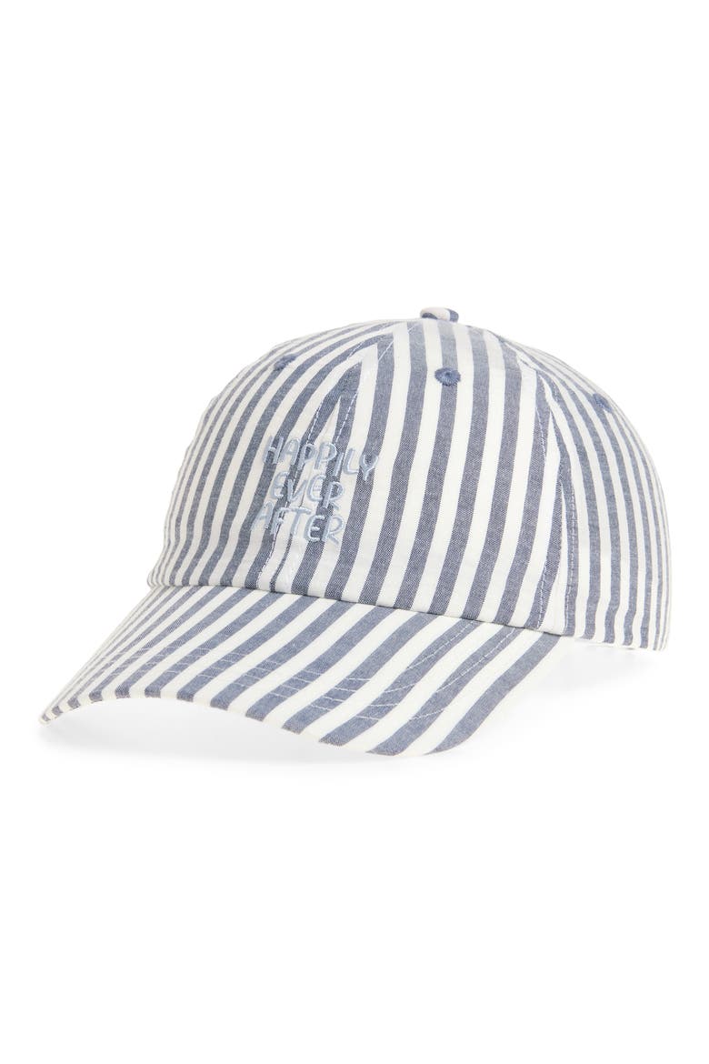 Happy Ever After Stripe Cotton Canvas Baseball Cap, Main, color, GREY
