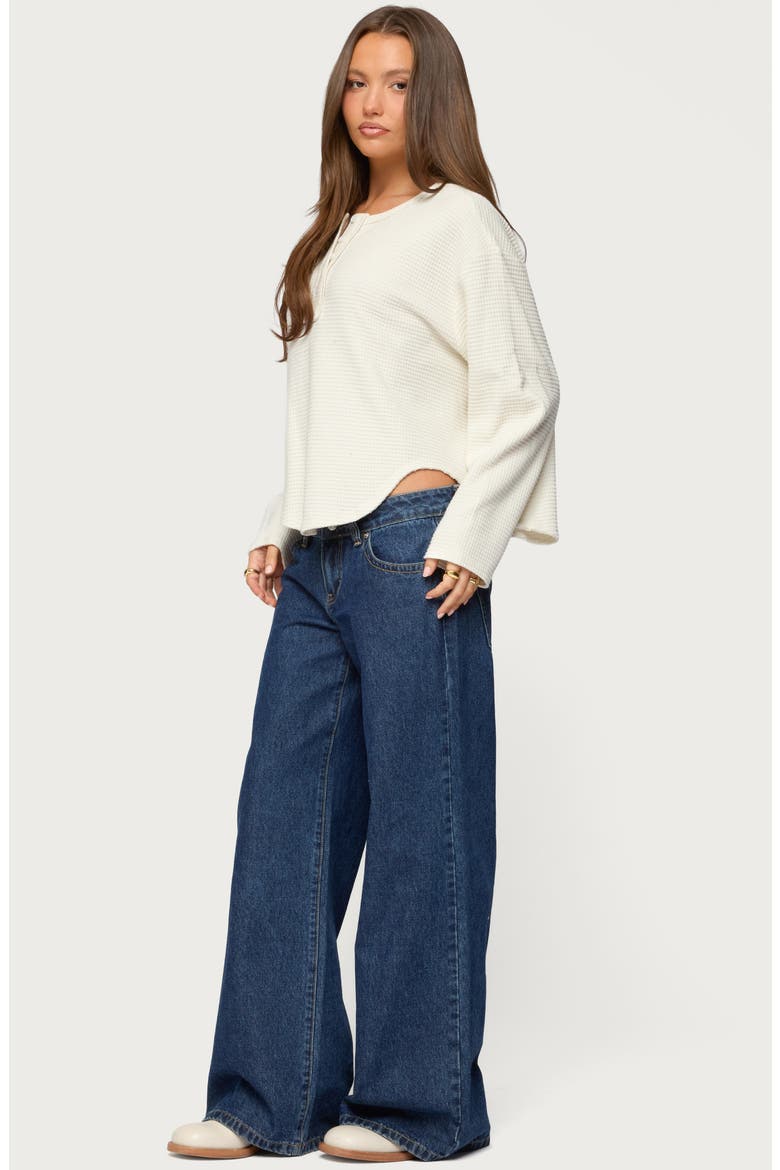 Alisia Oversize Waffle Knit Henley, Alternate, color, BEIGE