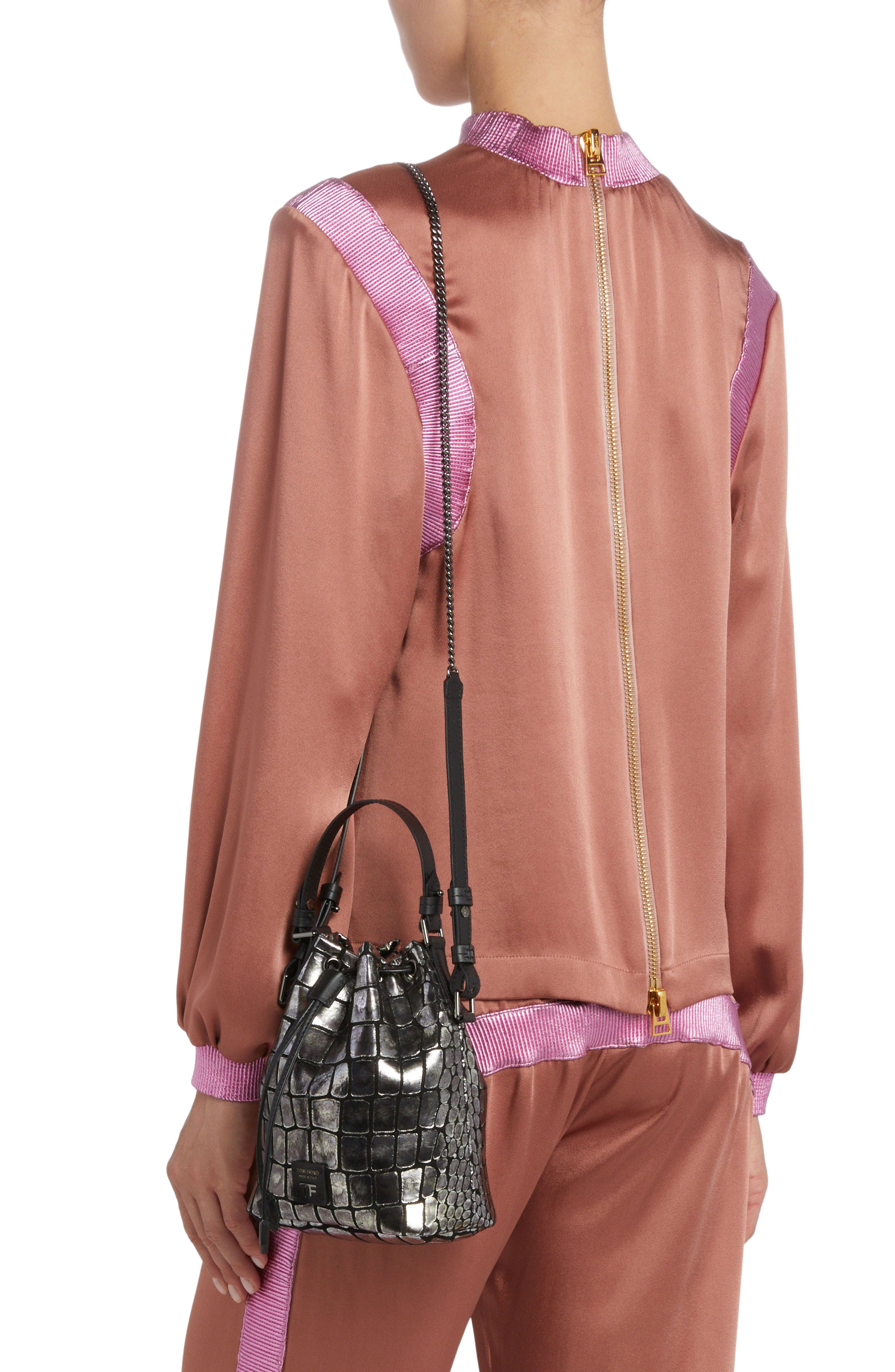 TOM FORD Metallic Croc Embossed Leather Bucket Bag, Alternate, color, 