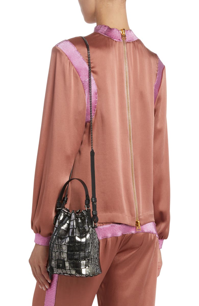 TOM FORD Metallic Croc Embossed Leather Bucket Bag, Alternate, color,