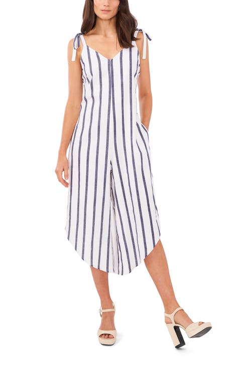 Stripe Shoulder Tie Crop Jumpsuit