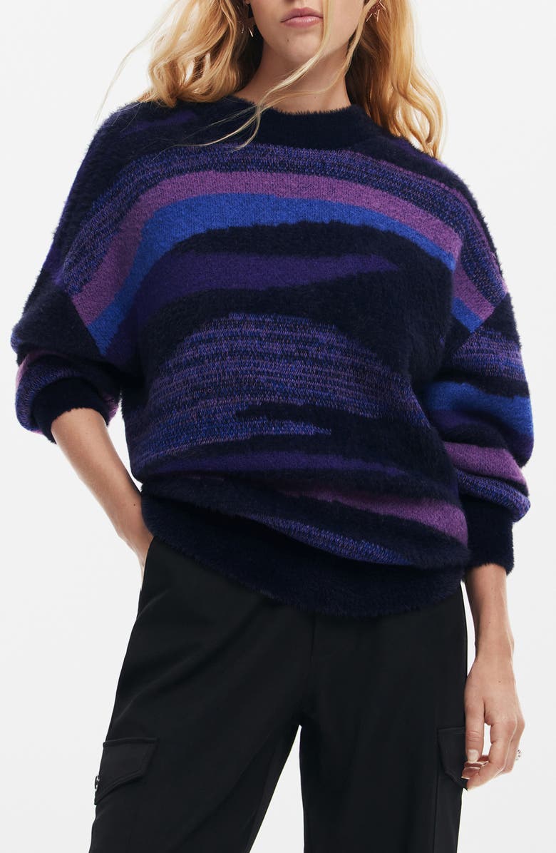 Desigual Bristol Stripe Crewneck Sweater, Main, color, Purple