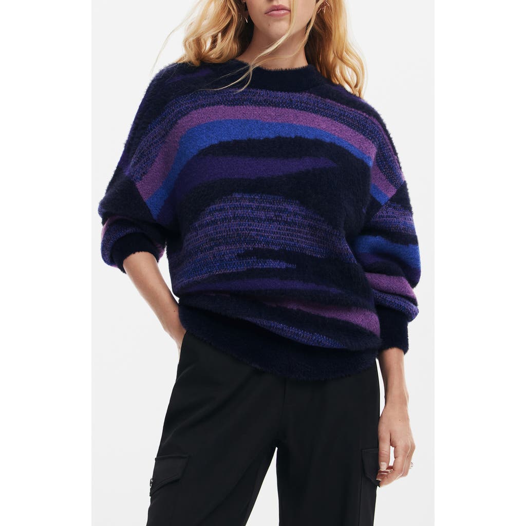 Desigual Bristol Stripe Crewneck Sweater in Purple