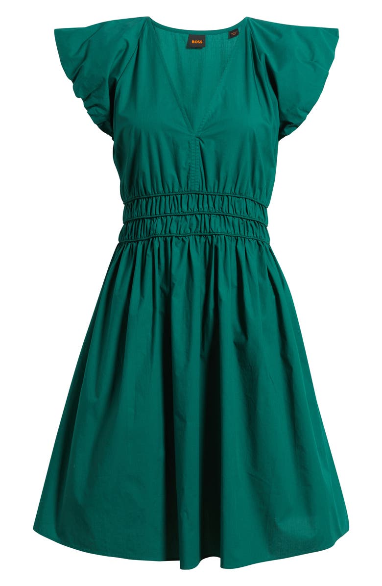 BOSS Orange Ruffle Sleeve Cotton Poplin Dress, Alternate, color, Amazonite
