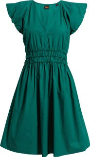 BOSS Orange Ruffle Sleeve Cotton Poplin Dress
