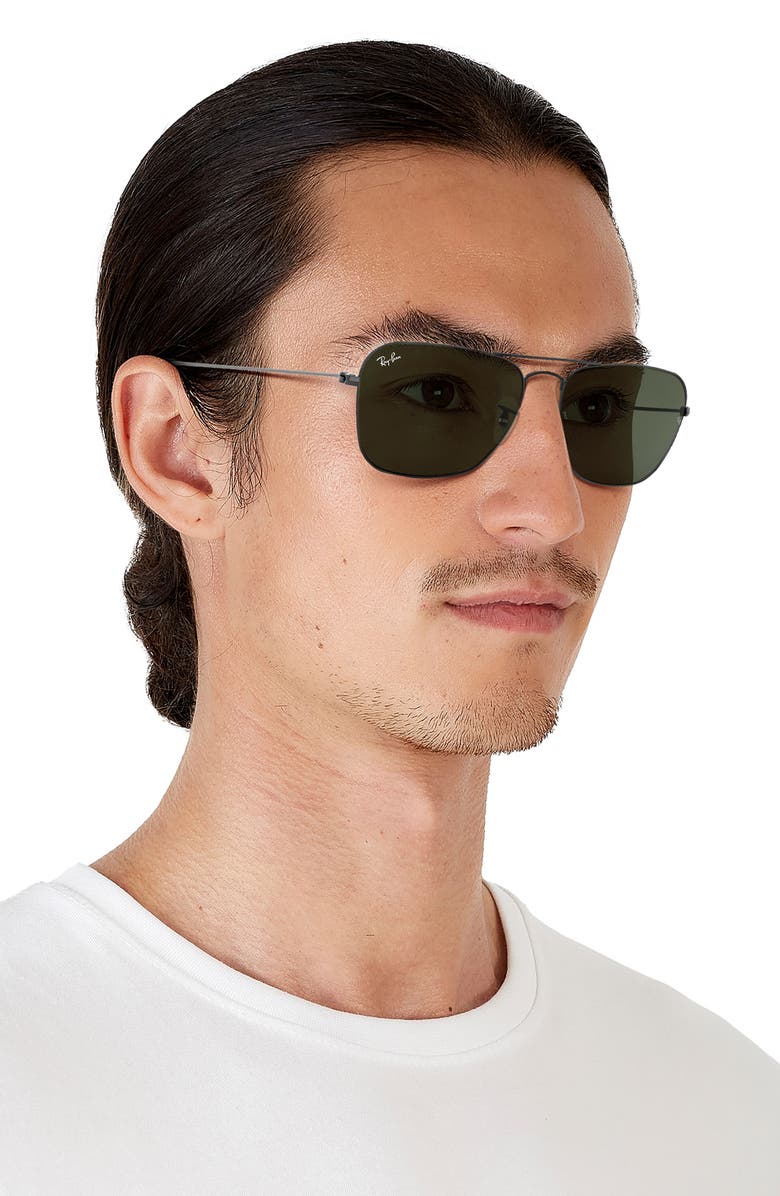 Ray-Ban 58mm Rectangle Aviator Sunglasses, Alternate, color, Gunmetal/ Crystal Green