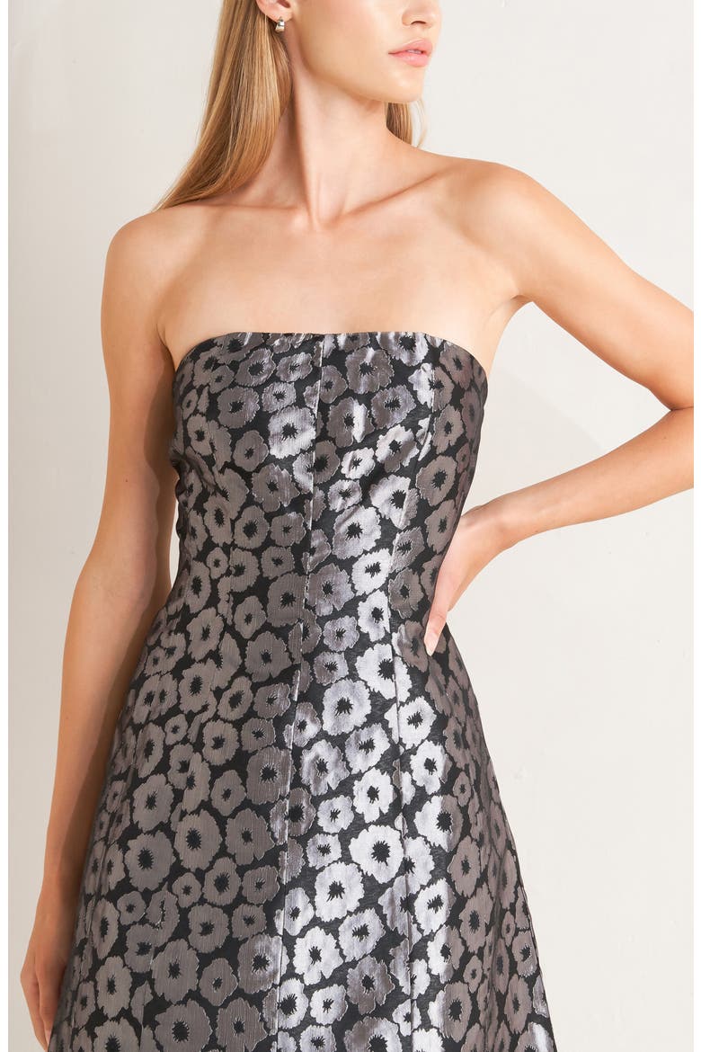 Metallic Strapless Flare Minidress, Alternate, color, BLACK/ SILVER