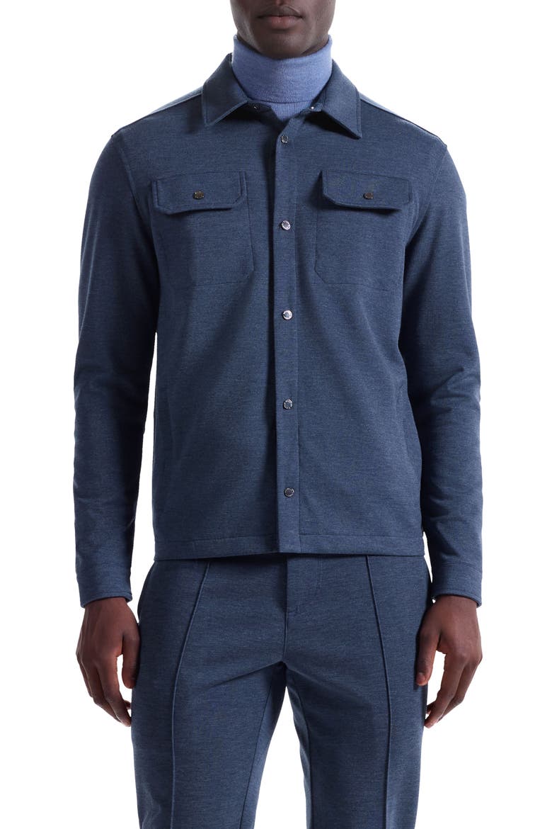 Heathered Kint Snap-Up Shirt Jacket, Main, color, NAVY
