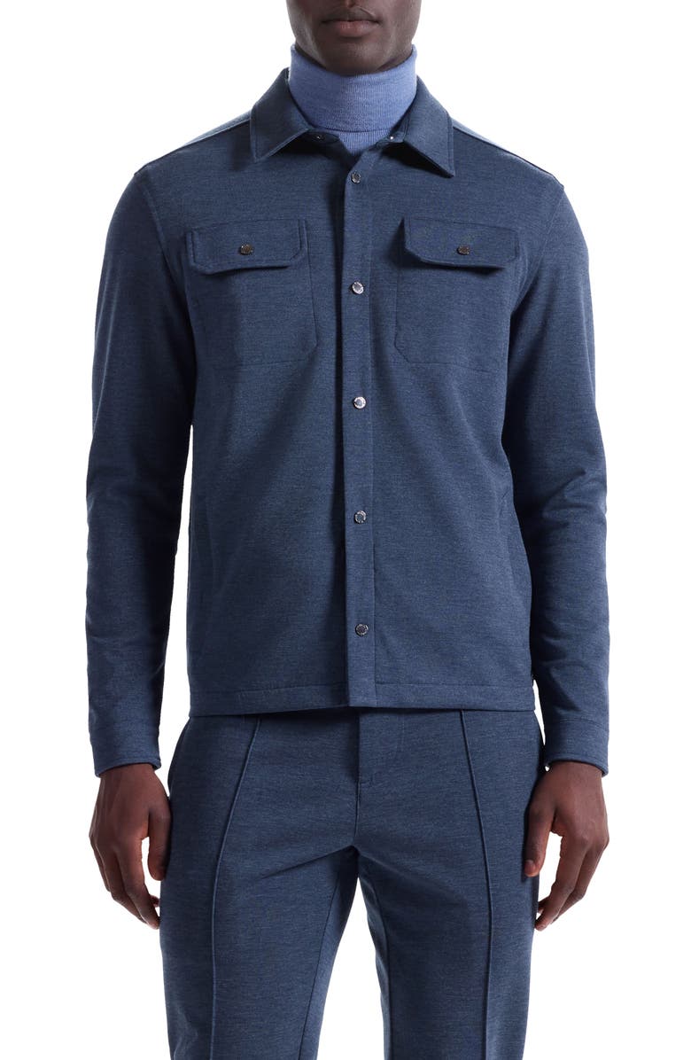 Bugatchi Heathered Kint Snap-Up Shirt Jacket, Main, color, Navy