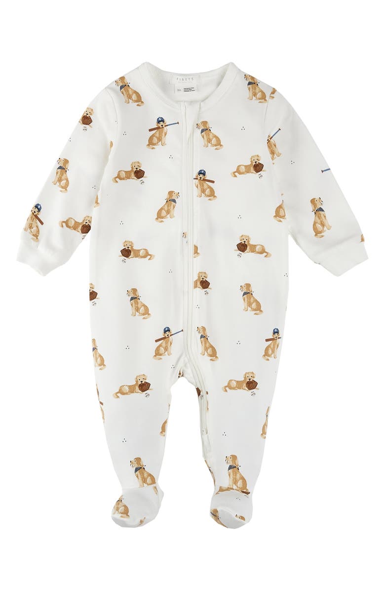FIRSTS by Petit Lem Baseball Dogs Print Cotton One Piece Footie Pajamas, Main, color,