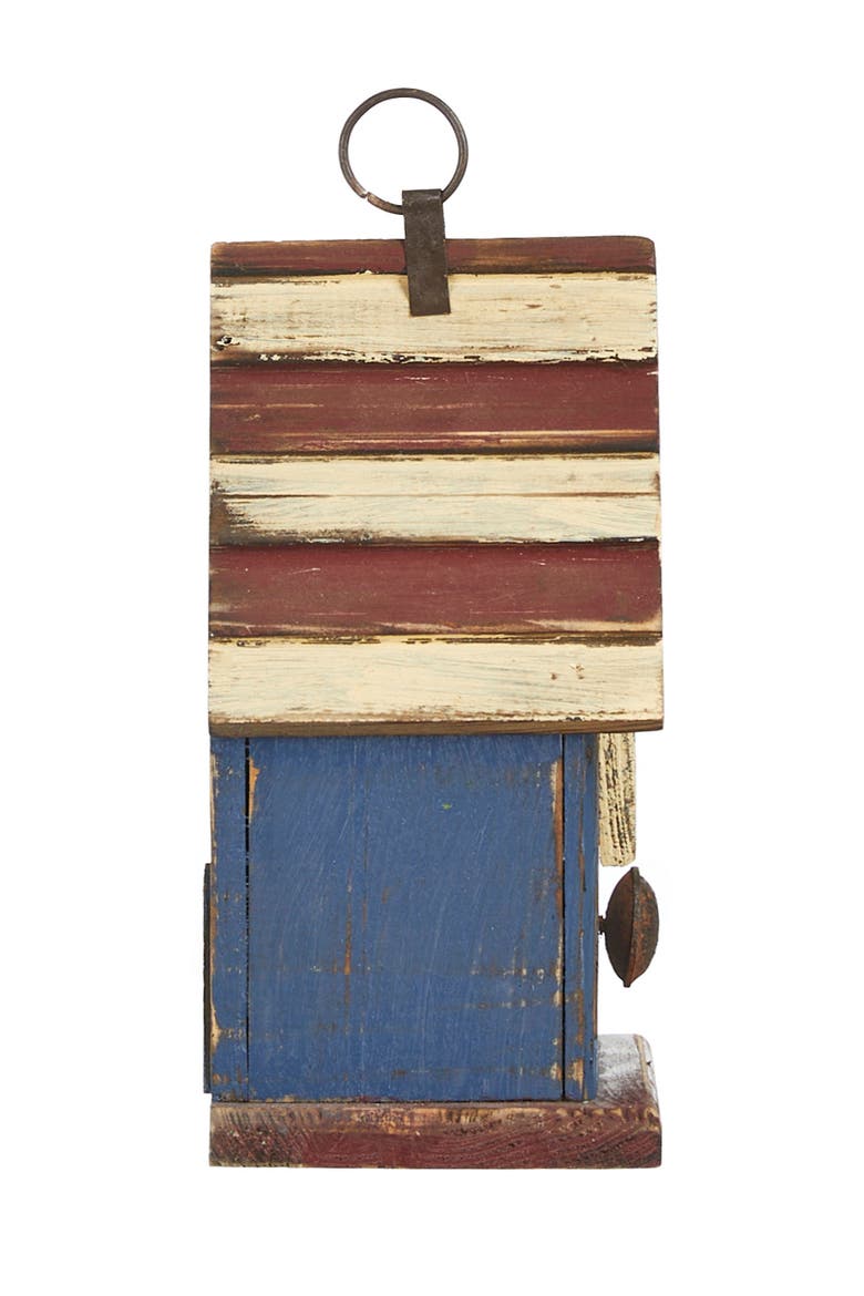 Patriotic Hanging Distressed Solid Wood Decorative Garden Birdhouse with Star, Alternate, color, Blue