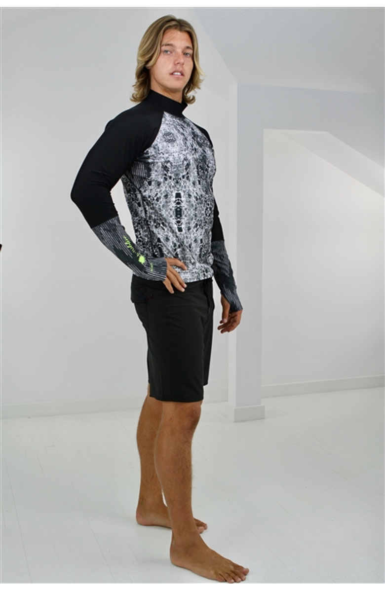 TUTUBLUE Men's Pullover Rash Guard Swim Top - UPF 50+, Alternate, color, Black & White