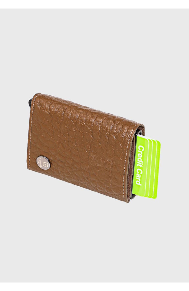 Furniq UK Genuine Leather Elephant Pattern Trifold Card Holder, Main, color, Brown