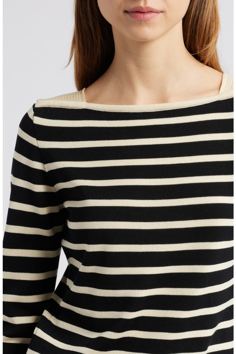 Stripe Square Neck Cotton Sweater, Alternate, color, BLACK MULTI