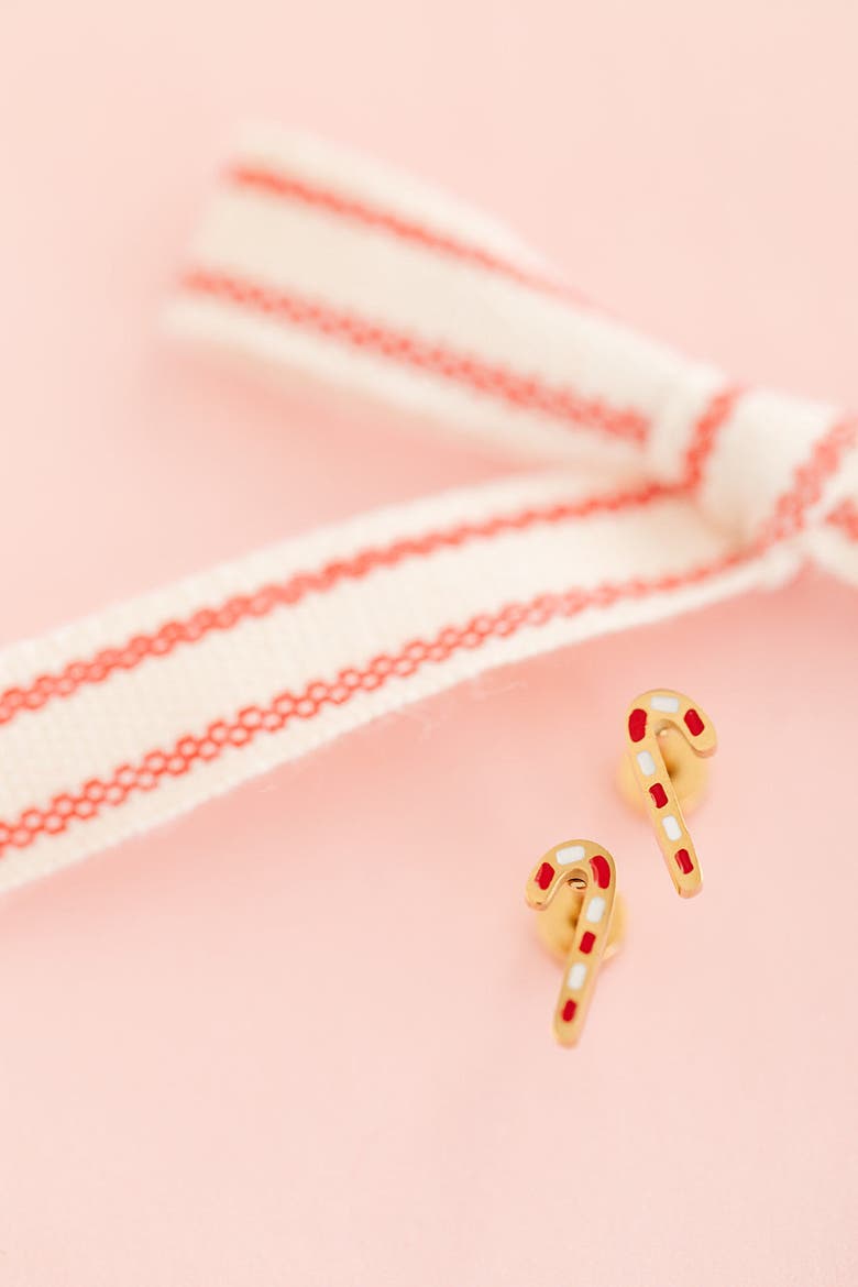 Girls' Candy Cane Flatback Stud Hypoallergenic Earrings, Alternate, color, Red Multi