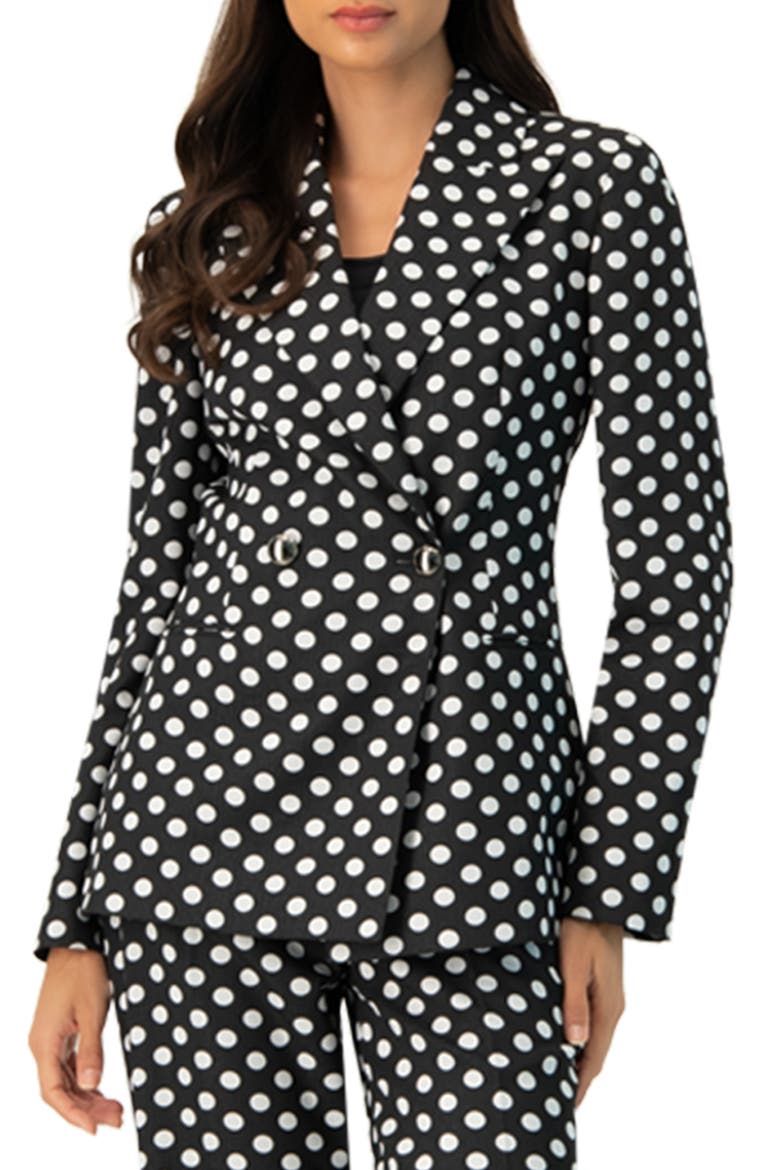 Double-Breasted Polka Dot Blazer, Main, color, Black