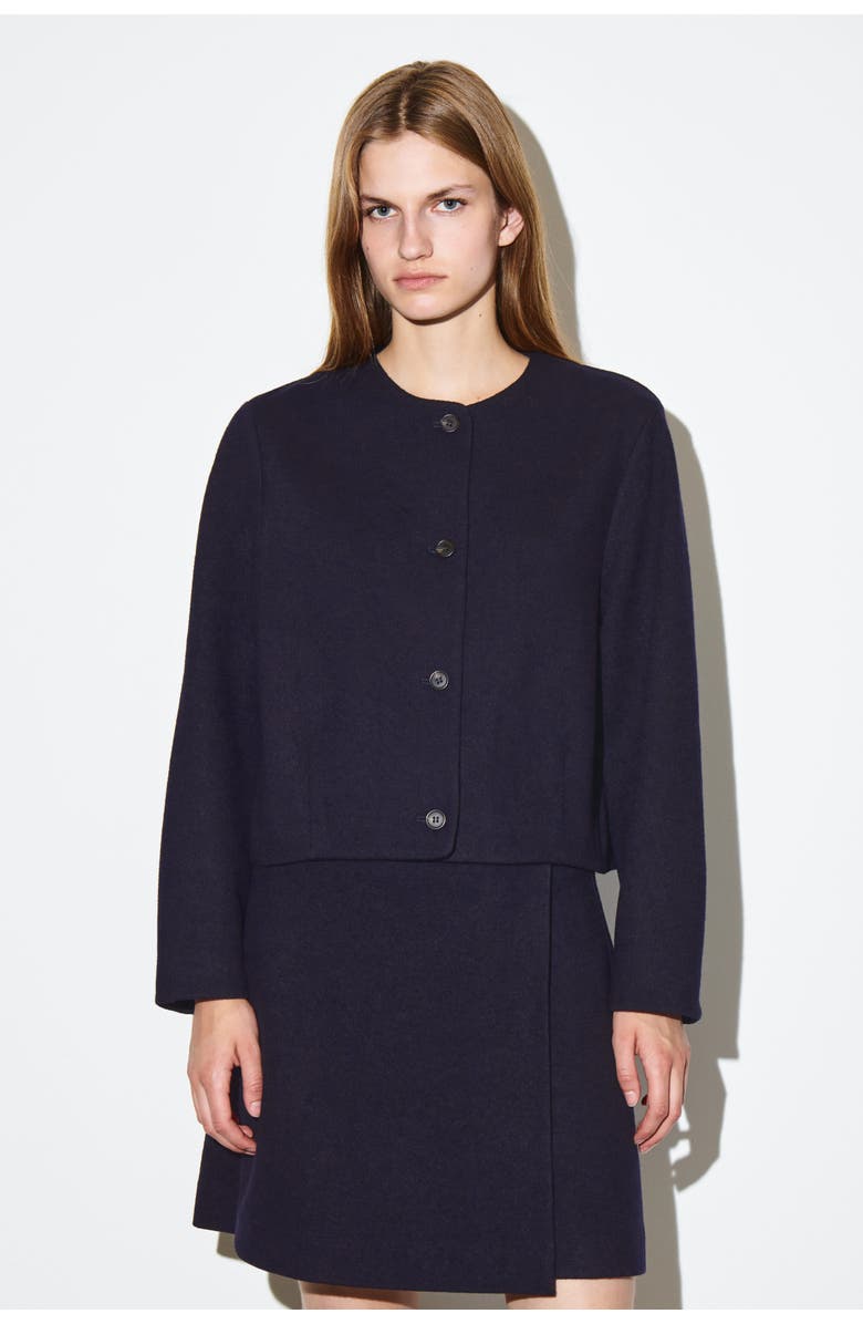 COS Boiled Merino Wool Cardigan, Main, color, Navy