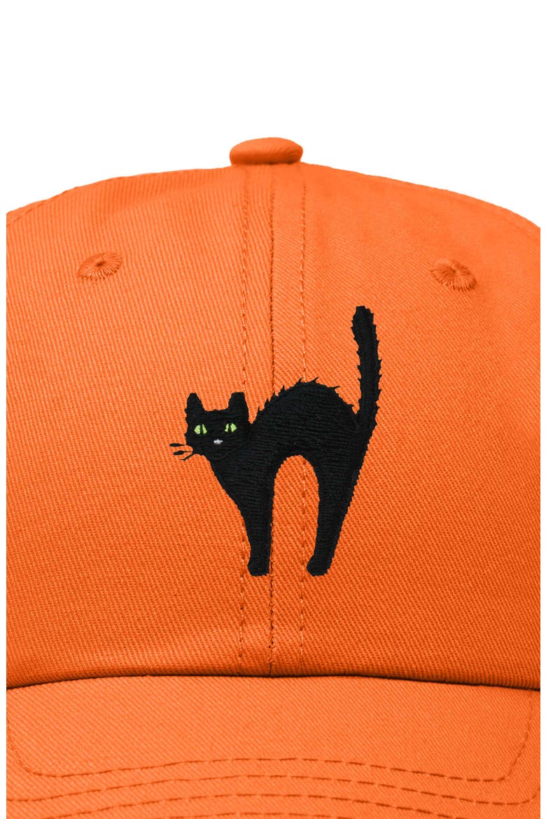 Black Cat Embroidered Casual Hat, Alternate, color, Orange