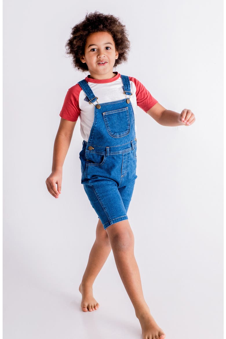 Kids' Stonewash Stretch Cotton Denim Shortalls, Alternate, color, BLUE