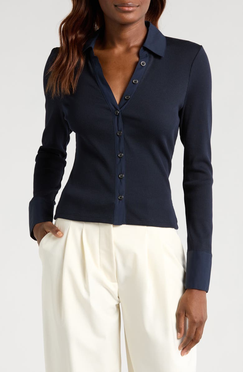 Veronica Beard Scottie Knit Button-Up Shirt, Main, color, 