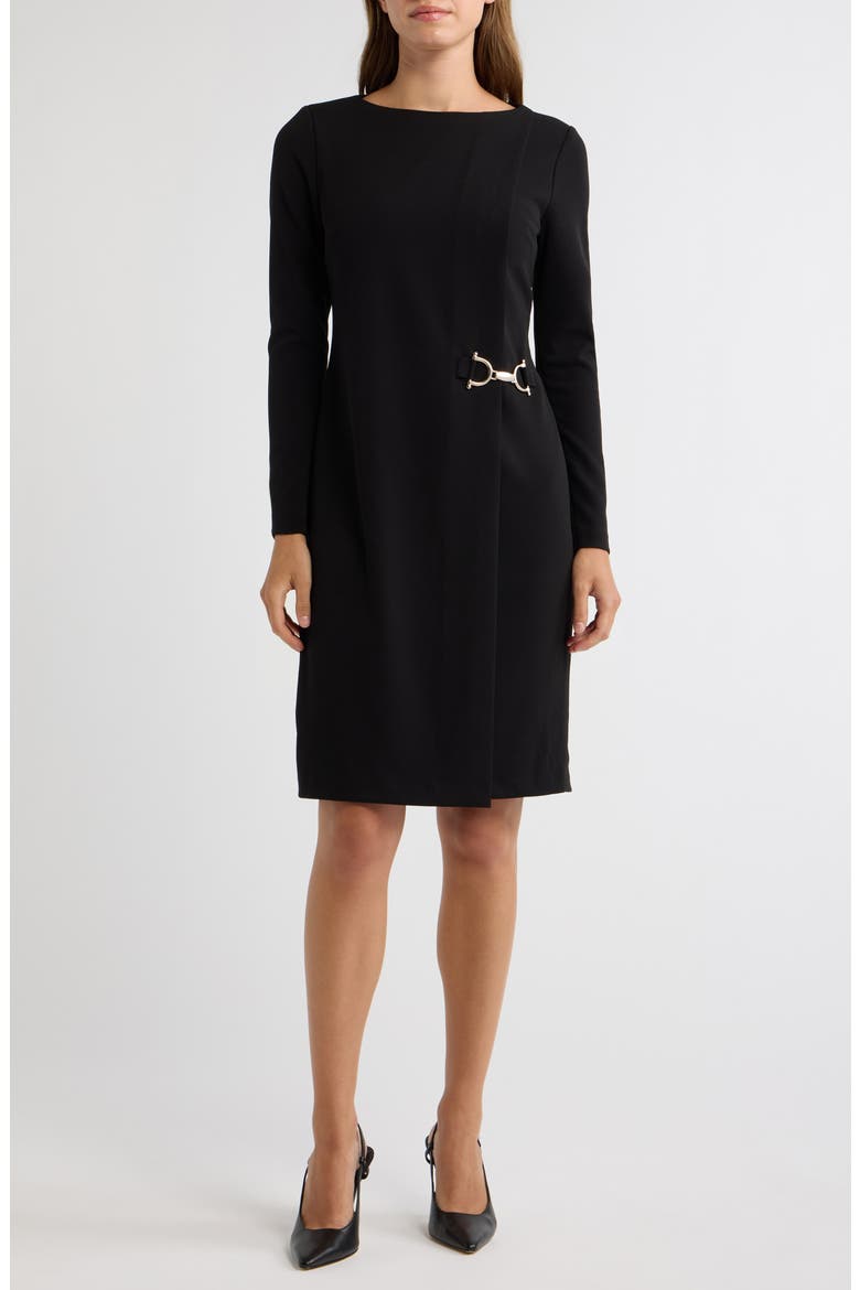 Long Sleeve Scuba Sheath Dress, Main, color, BLACK