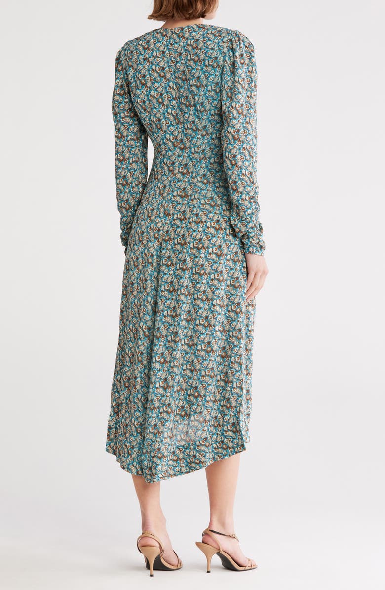 Joie Haruko Floral Print Ruched Long Sleeve High-Low Midi Dress, Alternate, color, Fjord Blue Multi