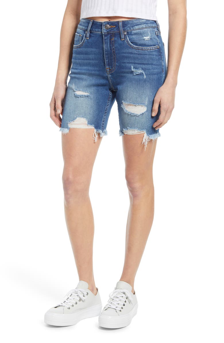 Vigoss Ace Ripped High Waist Denim Bermuda Shorts, Main, color,