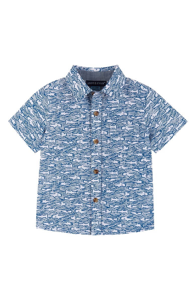 Andy & Evan Shark Print Short Sleeve Button-Up Shirt & Shorts Set, Alternate, color, 