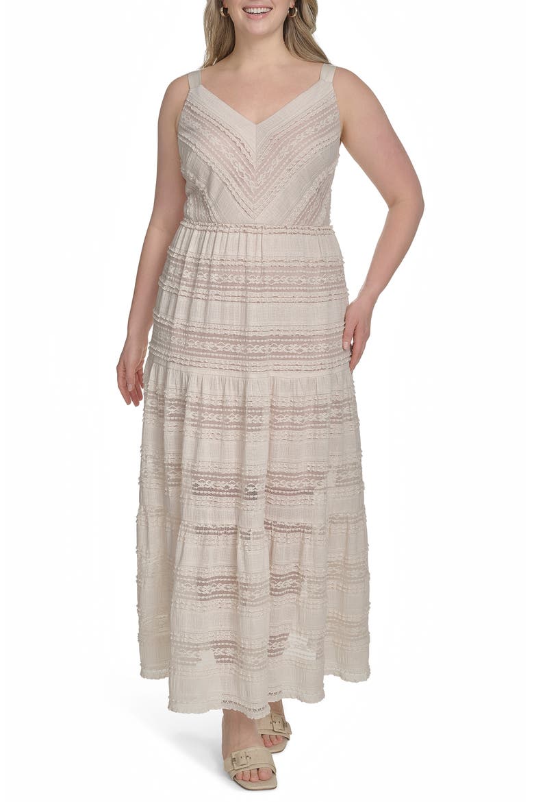 Lace Detail Tiered Dress, Main, color, IVORY