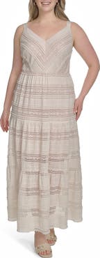 Eliza J Lace Detail Tiered Dress