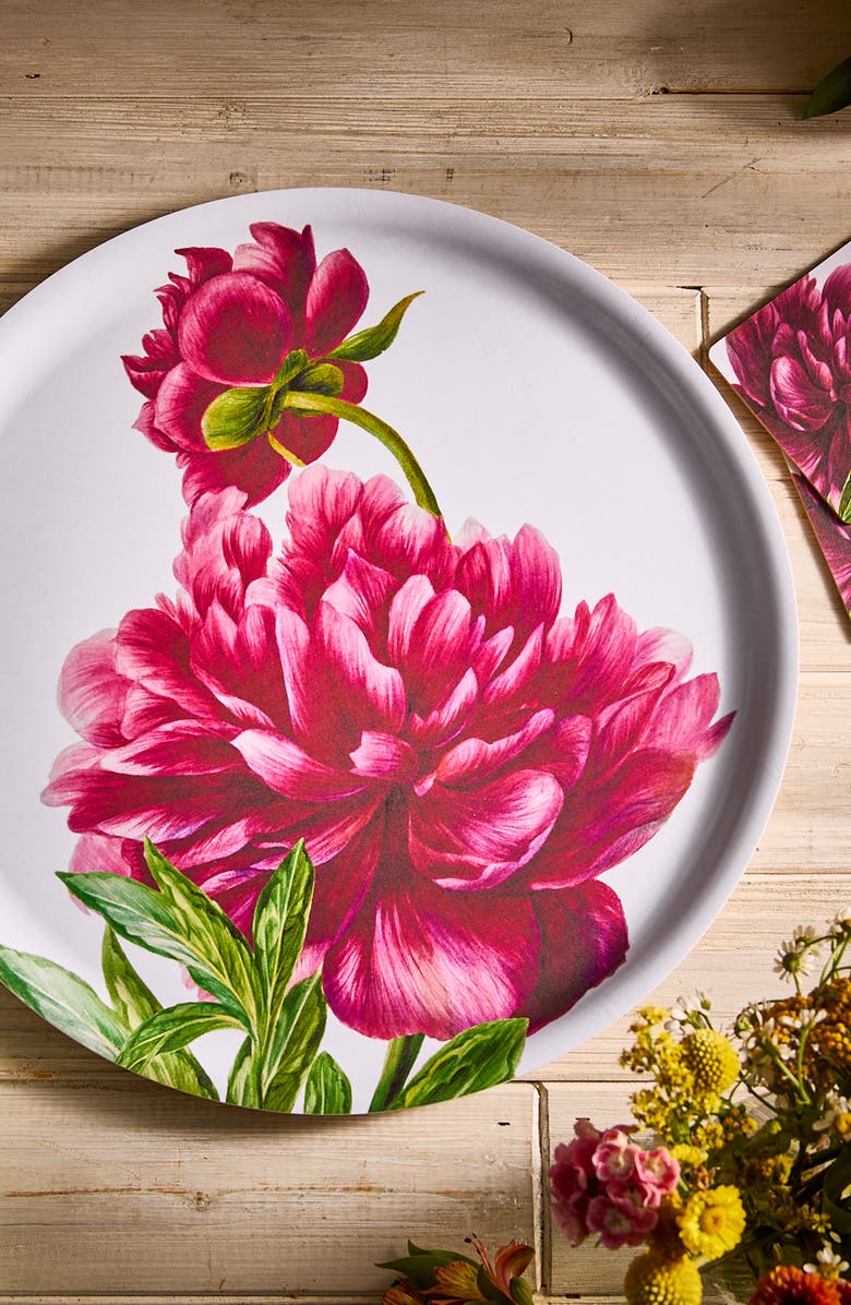 Caskata Birchwood Trays-Wood & Melamine, Alternate, color, Pink Peony Large Round Tray