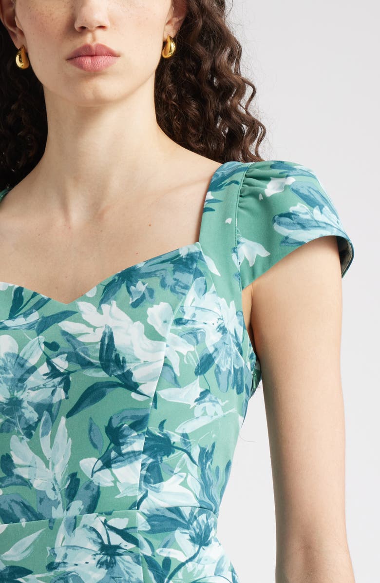 Chelsea28 Sweetheart Neckline Cap Sleeve Midi Dress, Alternate, color, Green Allison Bloom