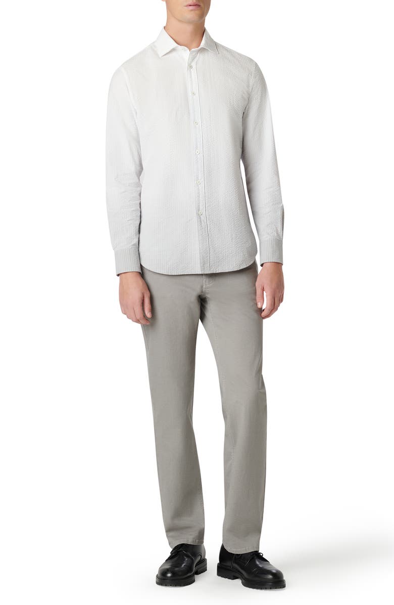 Bugatchi Axel Shaped Fit Woven Seersucker Cotton Button-Up Shirt, Alternate, color, Platinum