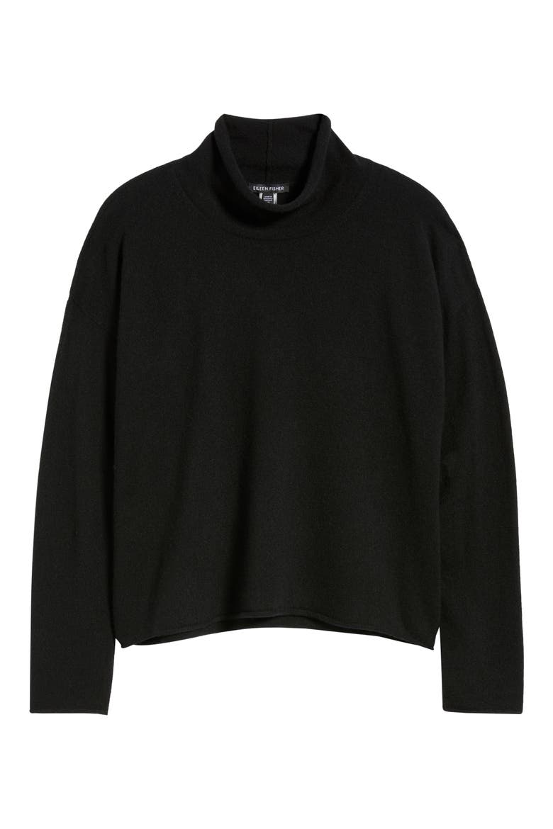 Turtleneck Cashmere Sweater, Alternate, color, BLACK