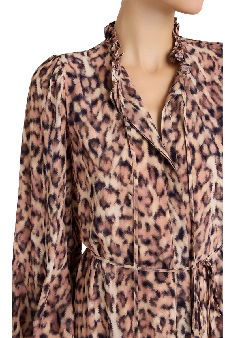 Print Tie Waist Long Sleeve Dress, Alternate, color, LIGHT NATURAL MULTI