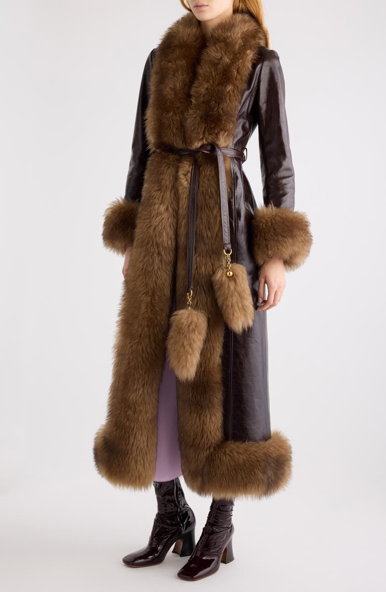 Chloé Leather & Genuine Shearling Long Column Coat, Alternate, color, 