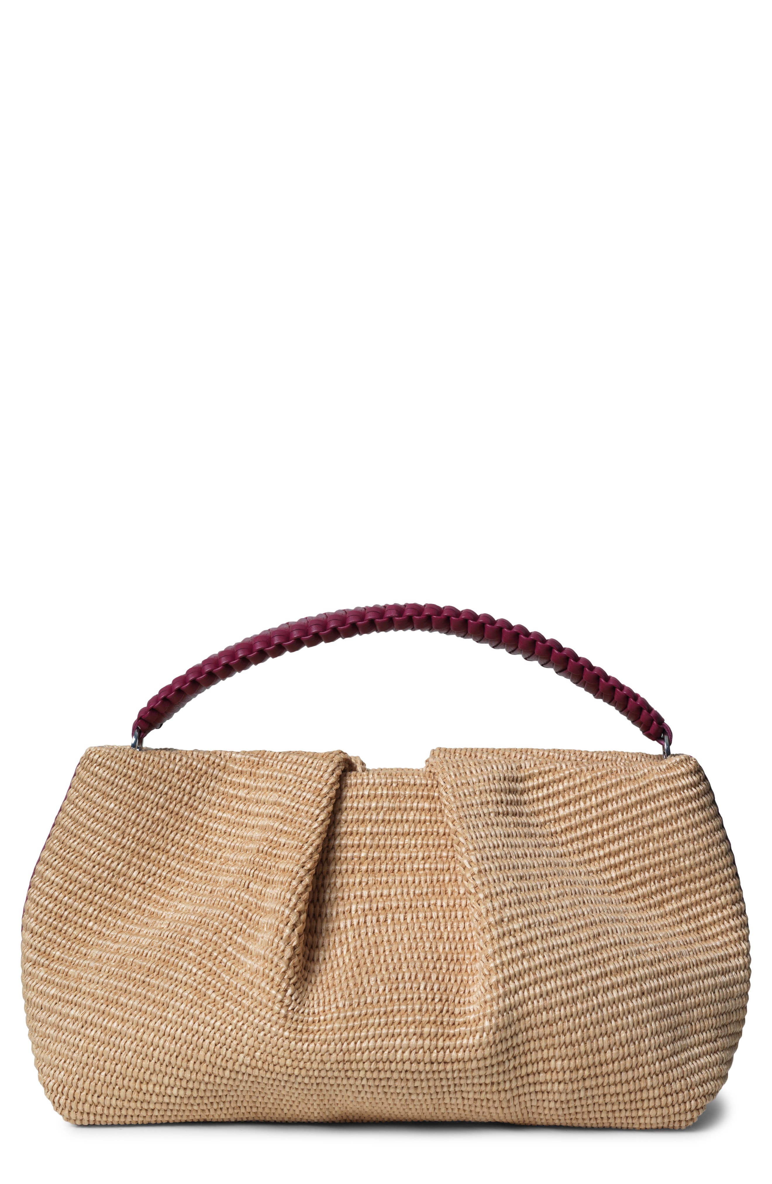Callista Maxi Pleated Straw Clutch, Main, color, 
