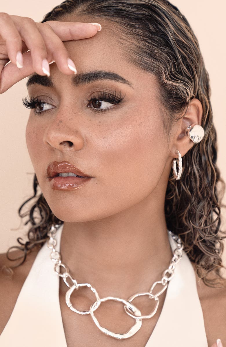 Ettika Center Cubic Zirconia Line Single Chunky Ear Cuff, Alternate, color, Silver