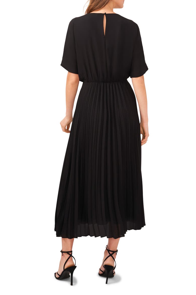Pleated Midi Dress, Alternate, color, RICH BLACK