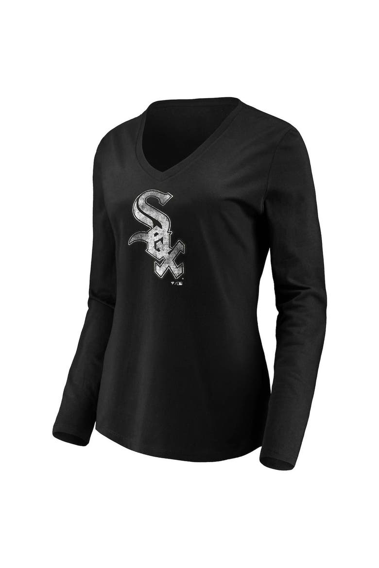 Women's Fanatics Branded Black Chicago White Sox Core Team Long Sleeve V-Neck T-Shirt, Alternate, color, BLACK