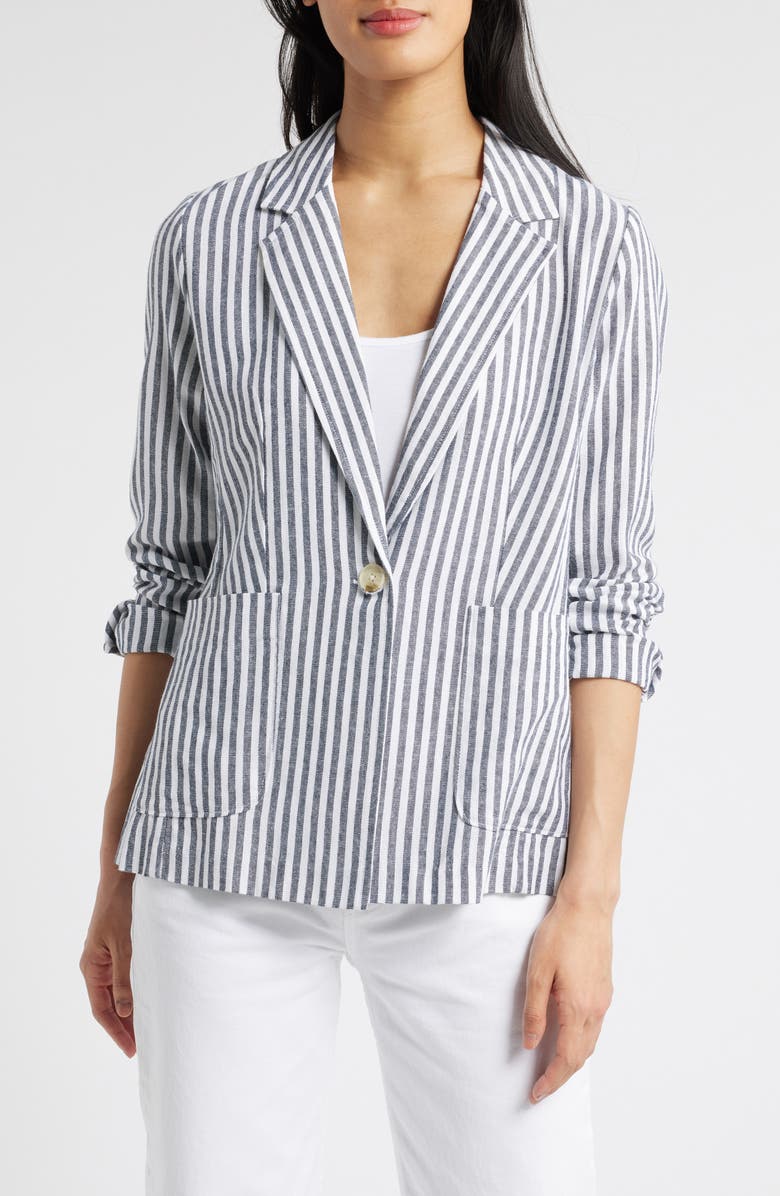 Caslon<sup>®</sup> Stripe Linen Blend Blazer, Main, color, Navy- White Brianne Stripe
