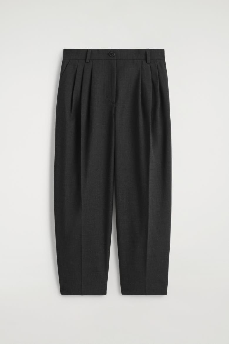 Pleated Barrel-Leg Wool Pants, Alternate, color, CHARCOAL